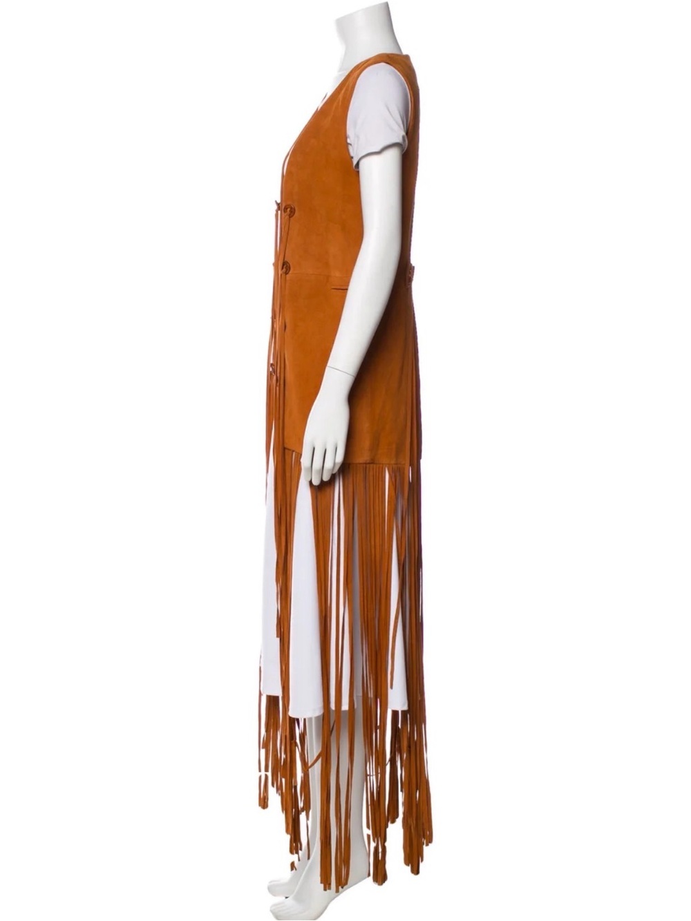 Intermix Suede Fringe Vest in Cognac Size Medium - Picture 2 of 3